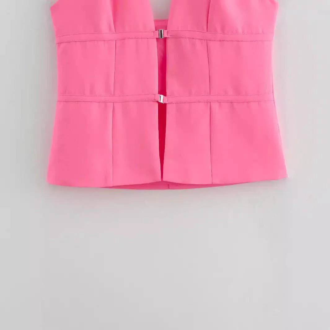 rahma V-neck backless Versatile sleeveless buckle vest top