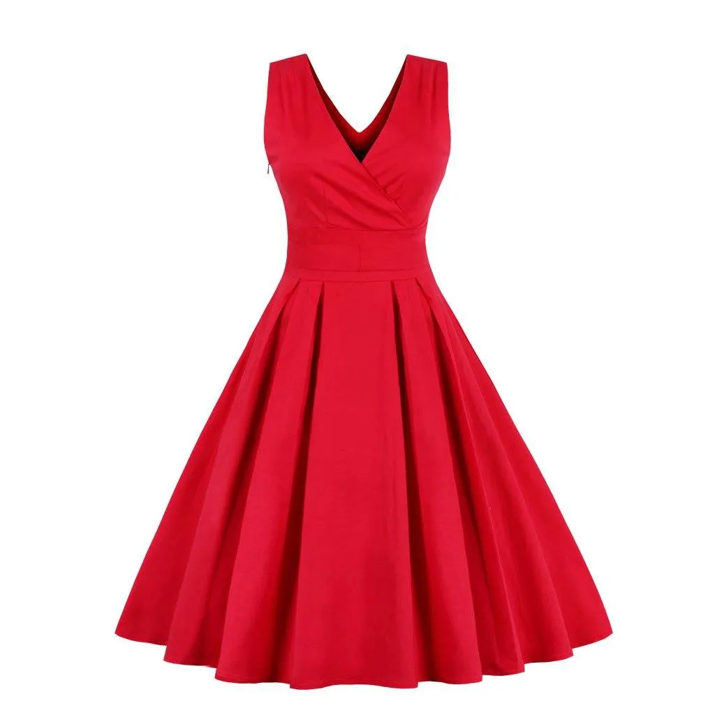 Red  Elegant V Neck Ball Midi Dresses