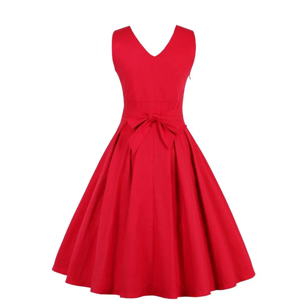 Red  Elegant V Neck Ball Midi Dresses