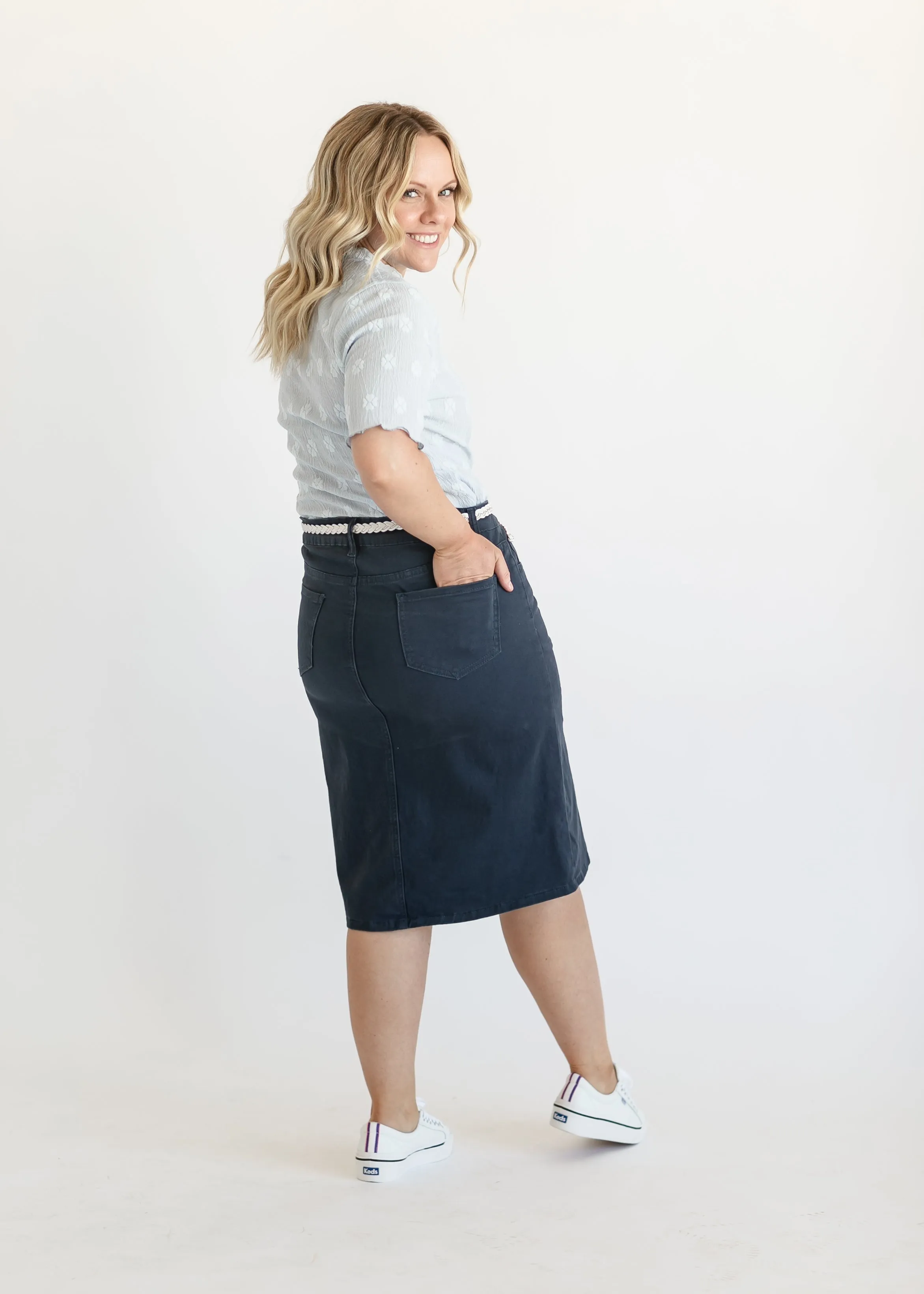 Remi Navy Denim Midi Skirt - FINAL SALE