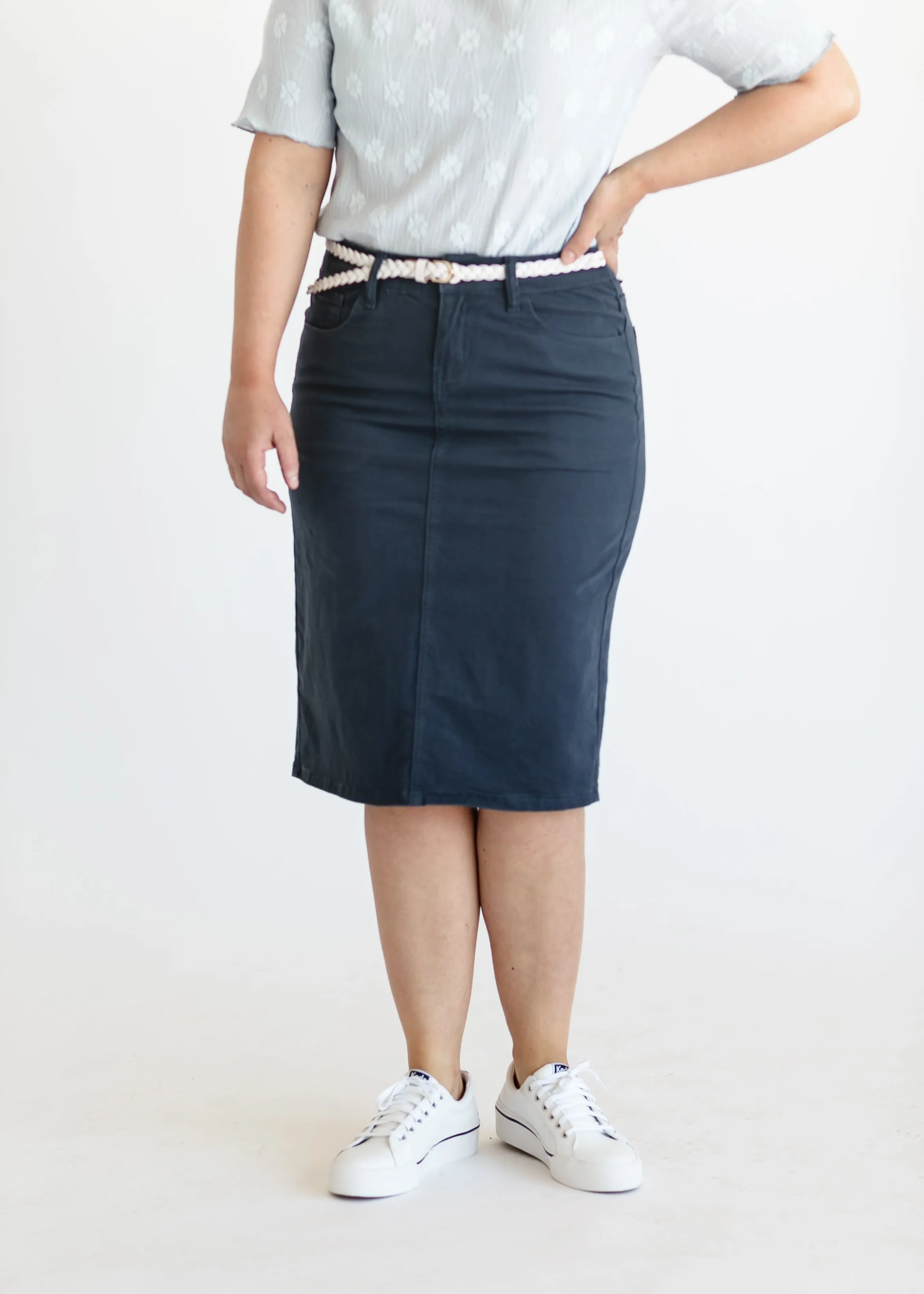 Remi Navy Denim Midi Skirt - FINAL SALE