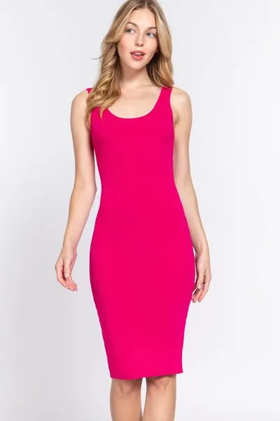 Ribbed Round Neck Tank Dress