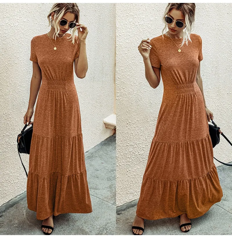 Ruched A-Line T-shirt Maxi Dress