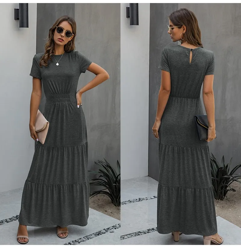 Ruched A-Line T-shirt Maxi Dress