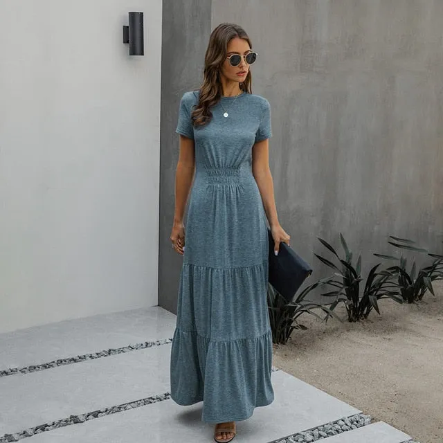 Ruched A-Line T-shirt Maxi Dress