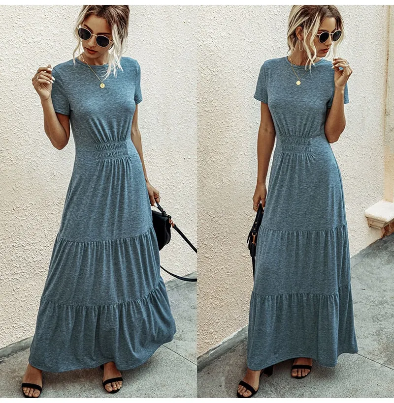 Ruched A-Line T-shirt Maxi Dress