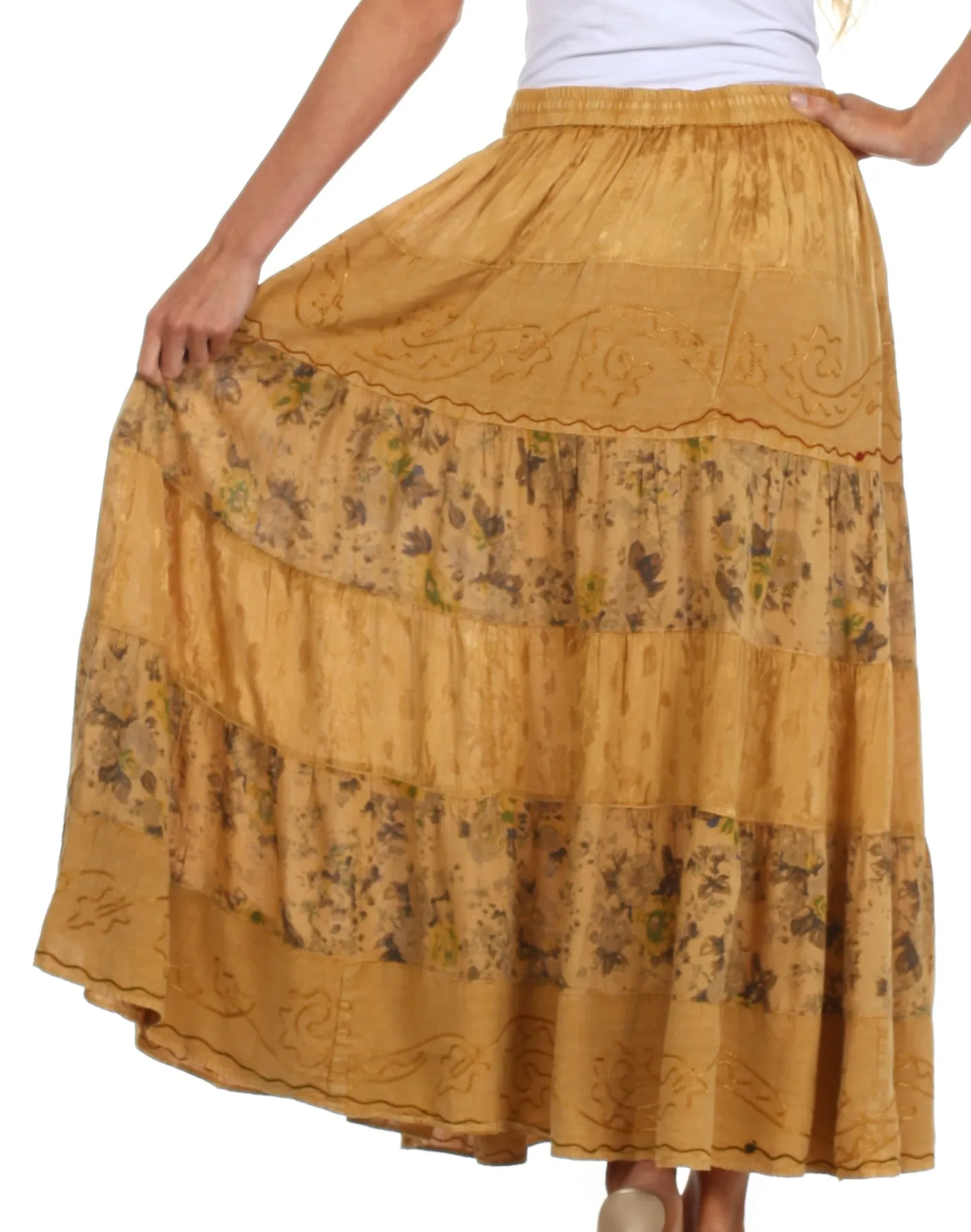 Sakkas Jacquard Floral Gypsy Boho Peasant Skirt