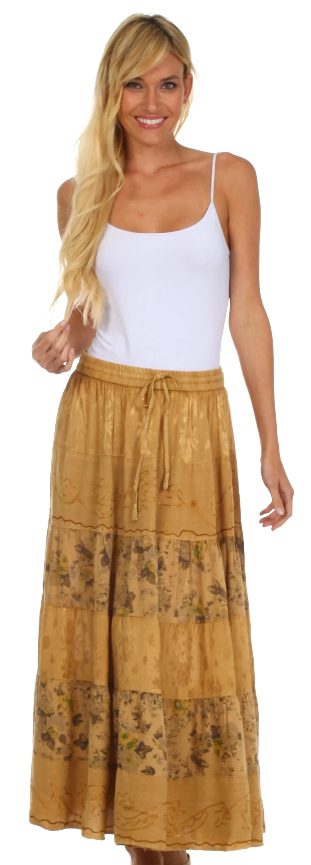 Sakkas Jacquard Floral Gypsy Boho Peasant Skirt