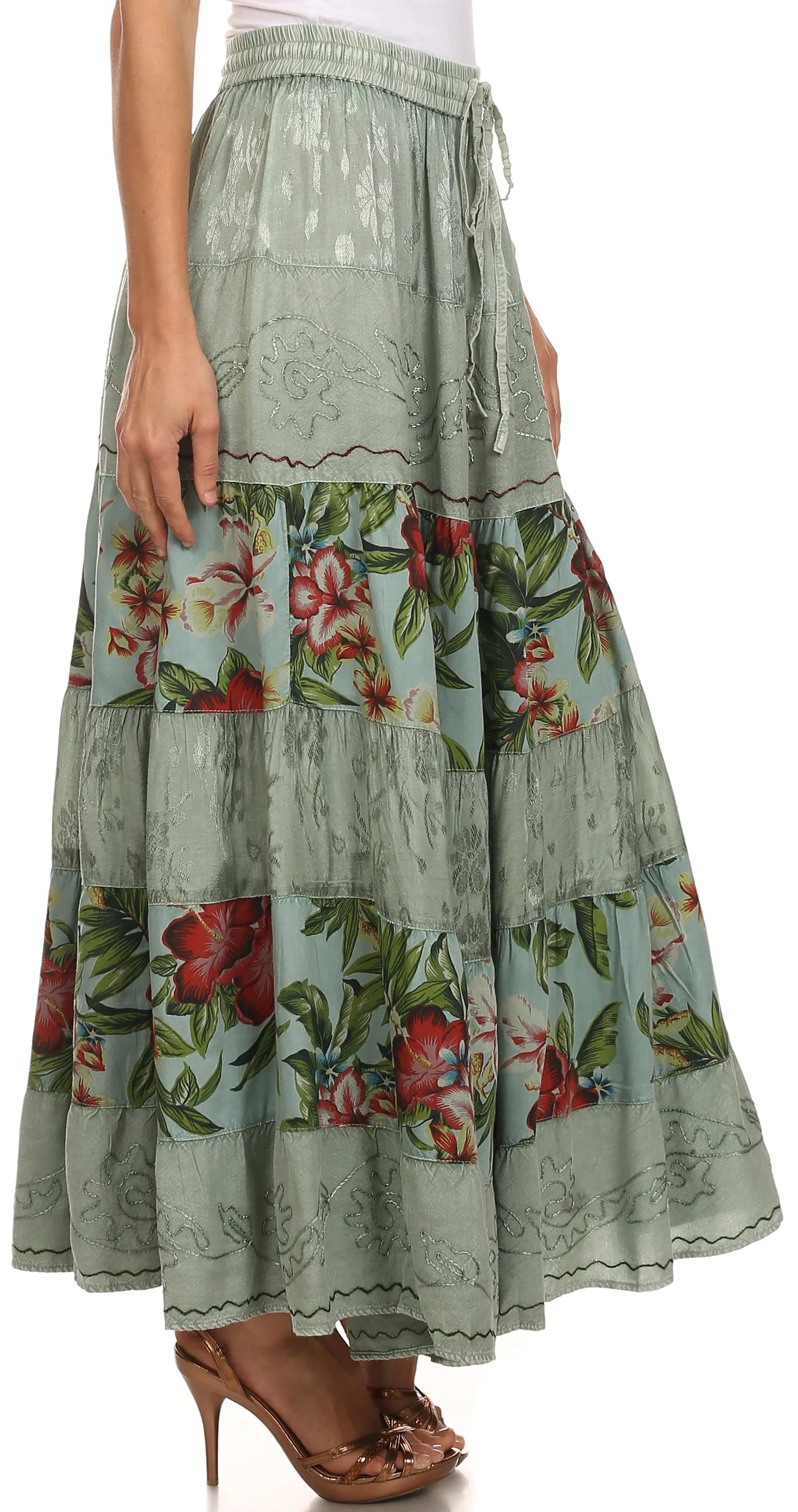 Sakkas Jacquard Floral Gypsy Boho Peasant Skirt