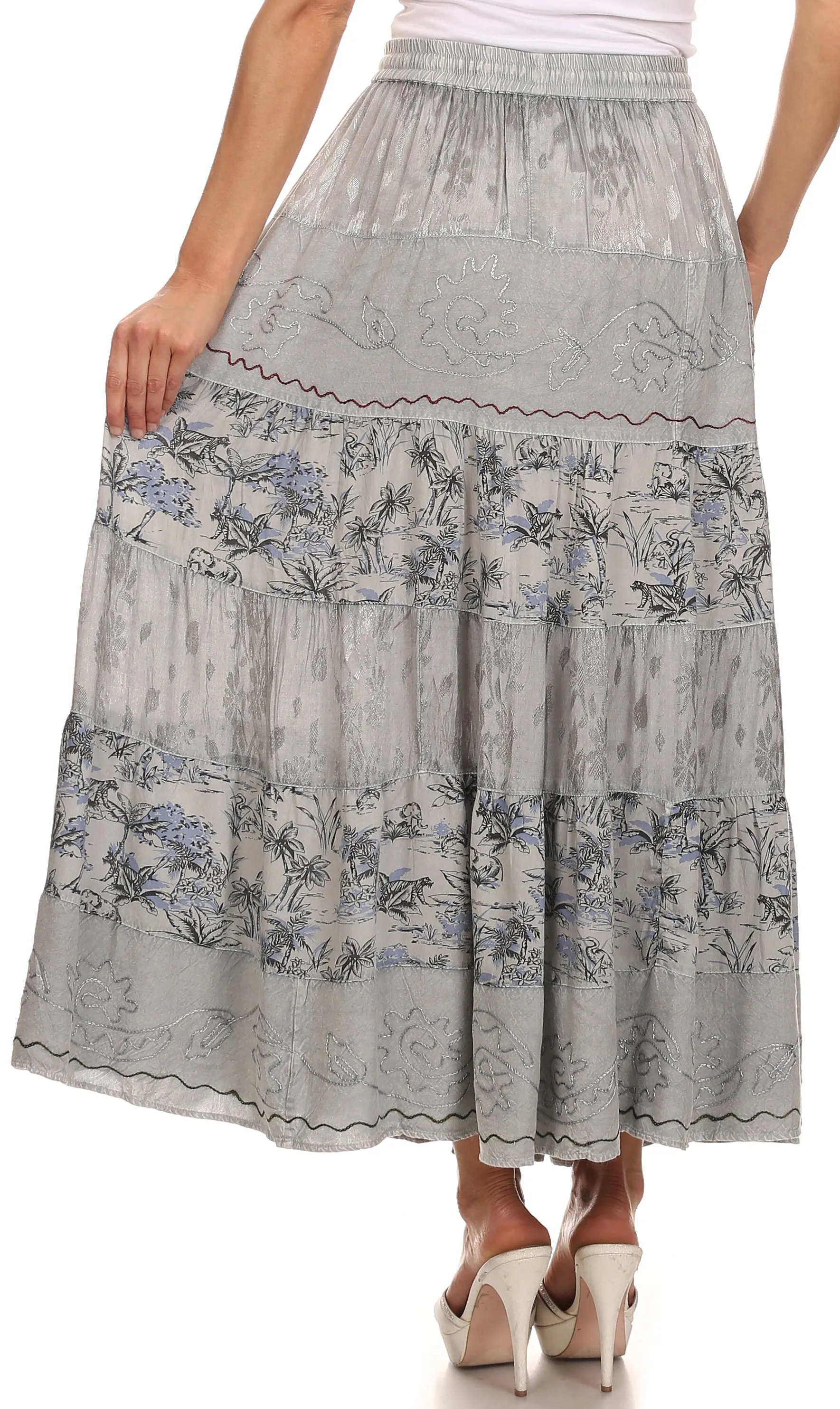 Sakkas Jacquard Floral Gypsy Boho Peasant Skirt