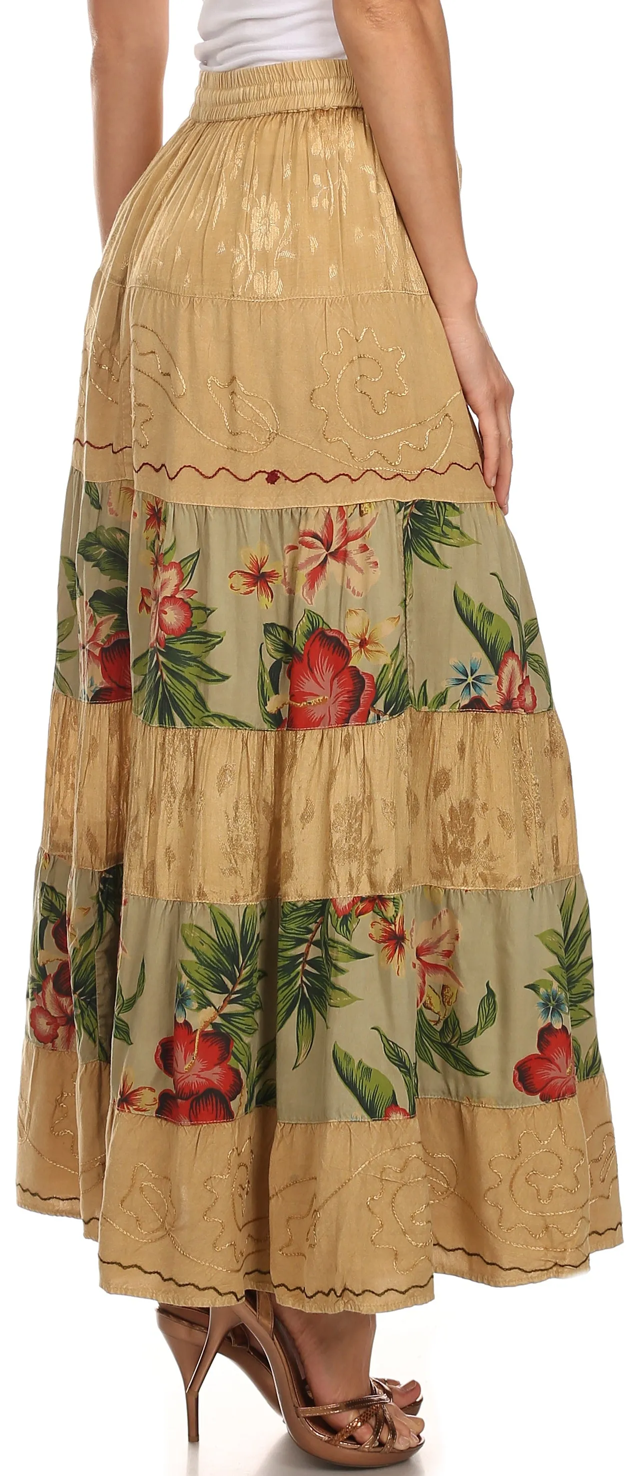 Sakkas Jacquard Floral Gypsy Boho Peasant Skirt