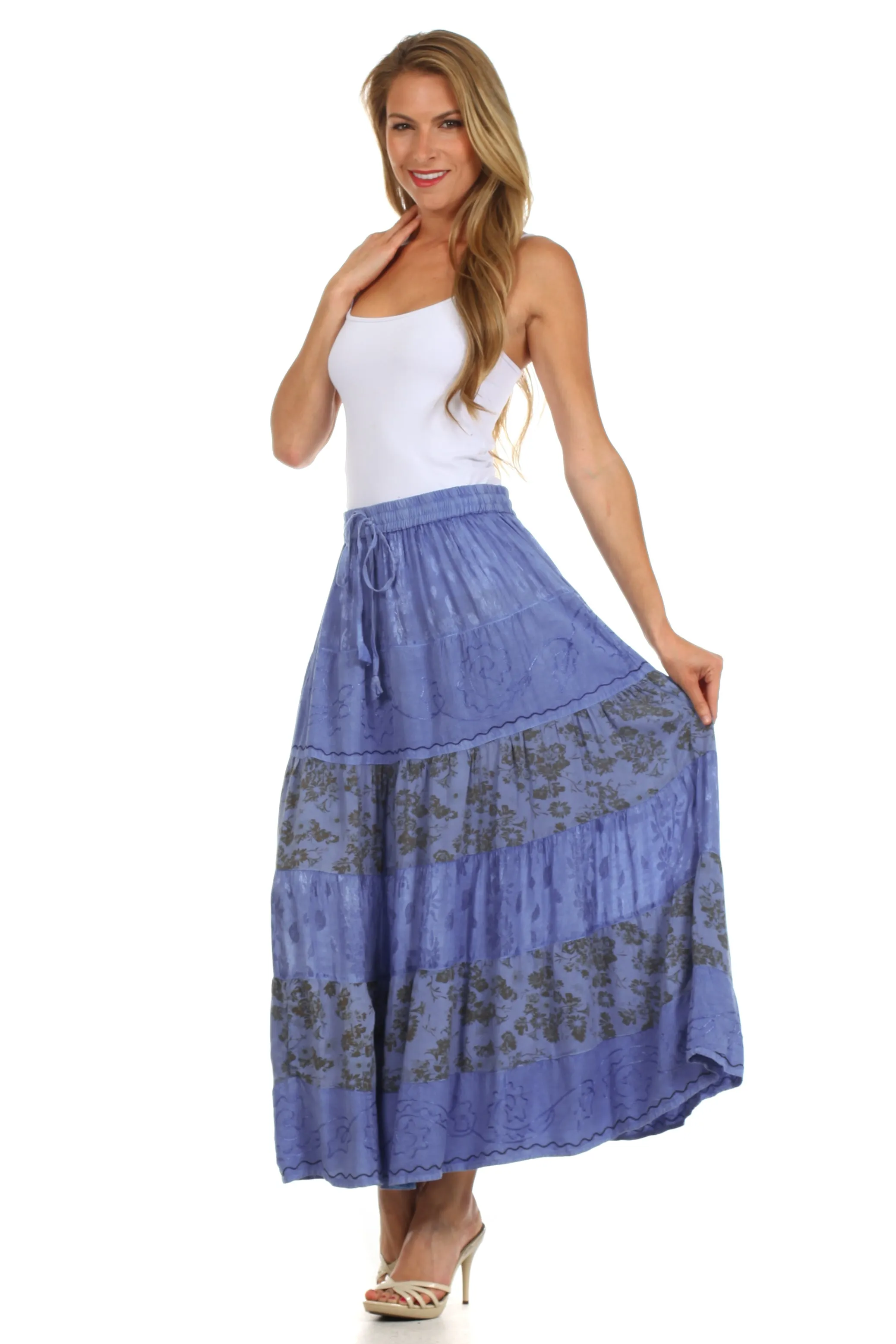 Sakkas Jacquard Floral Gypsy Boho Peasant Skirt