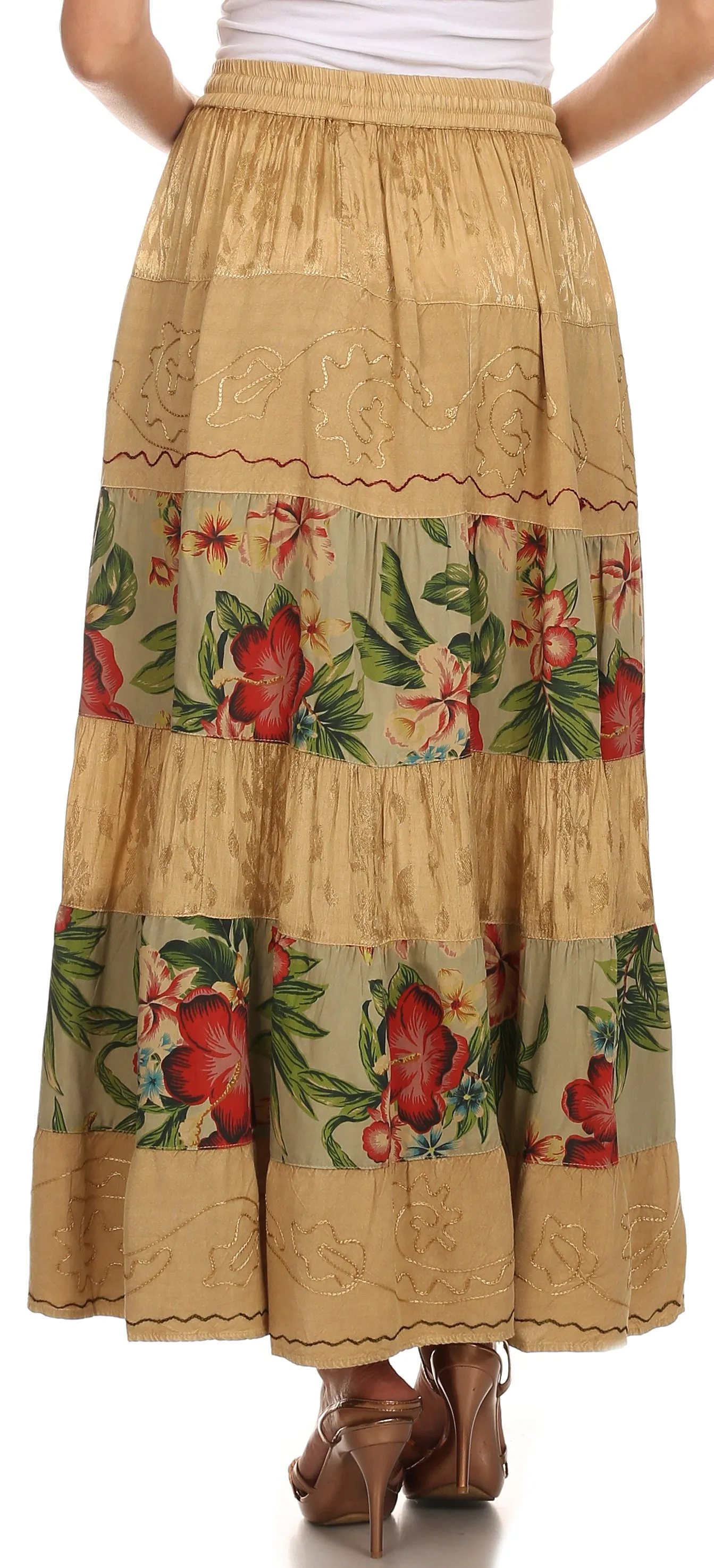 Sakkas Jacquard Floral Gypsy Boho Peasant Skirt