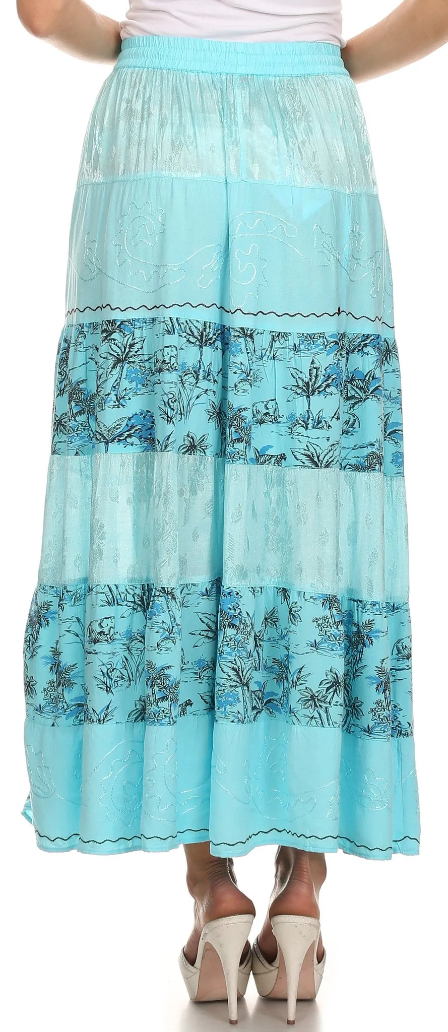 Sakkas Jacquard Floral Gypsy Boho Peasant Skirt