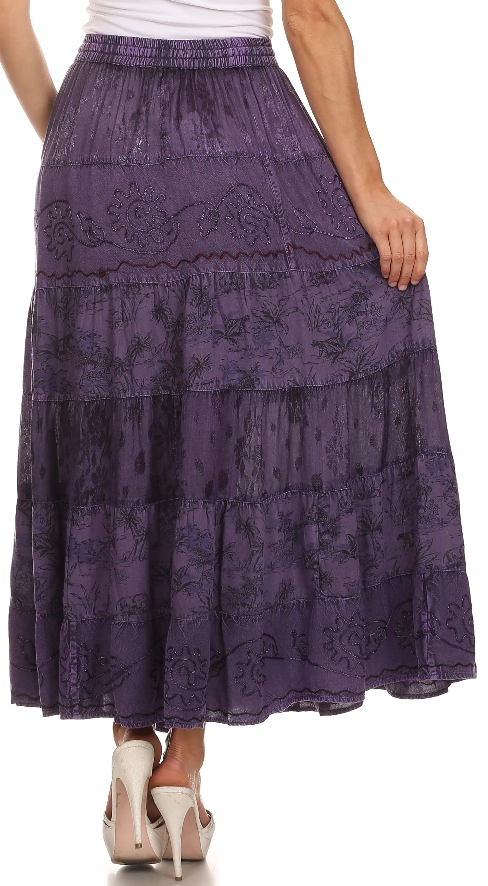 Sakkas Jacquard Floral Gypsy Boho Peasant Skirt