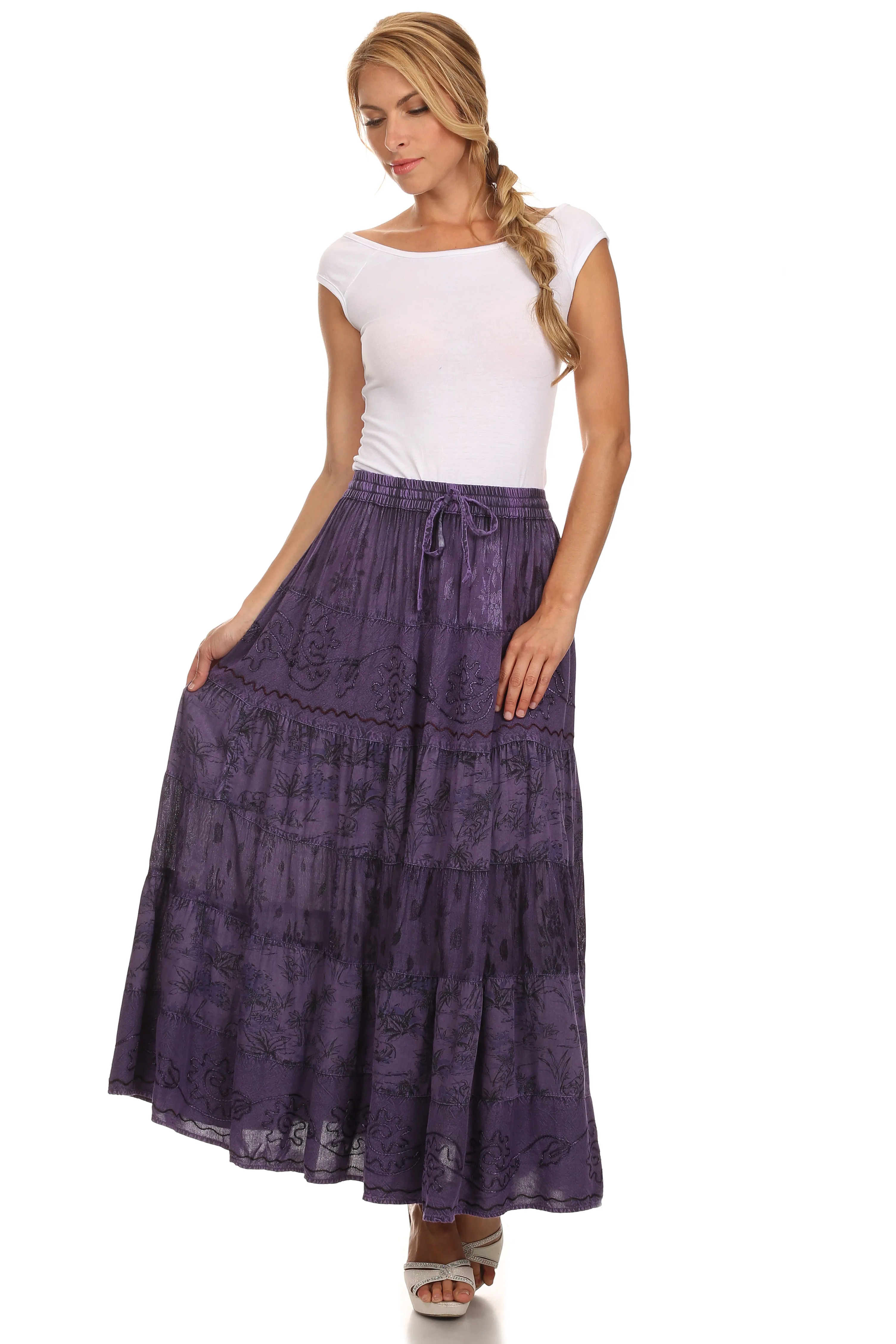 Sakkas Jacquard Floral Gypsy Boho Peasant Skirt