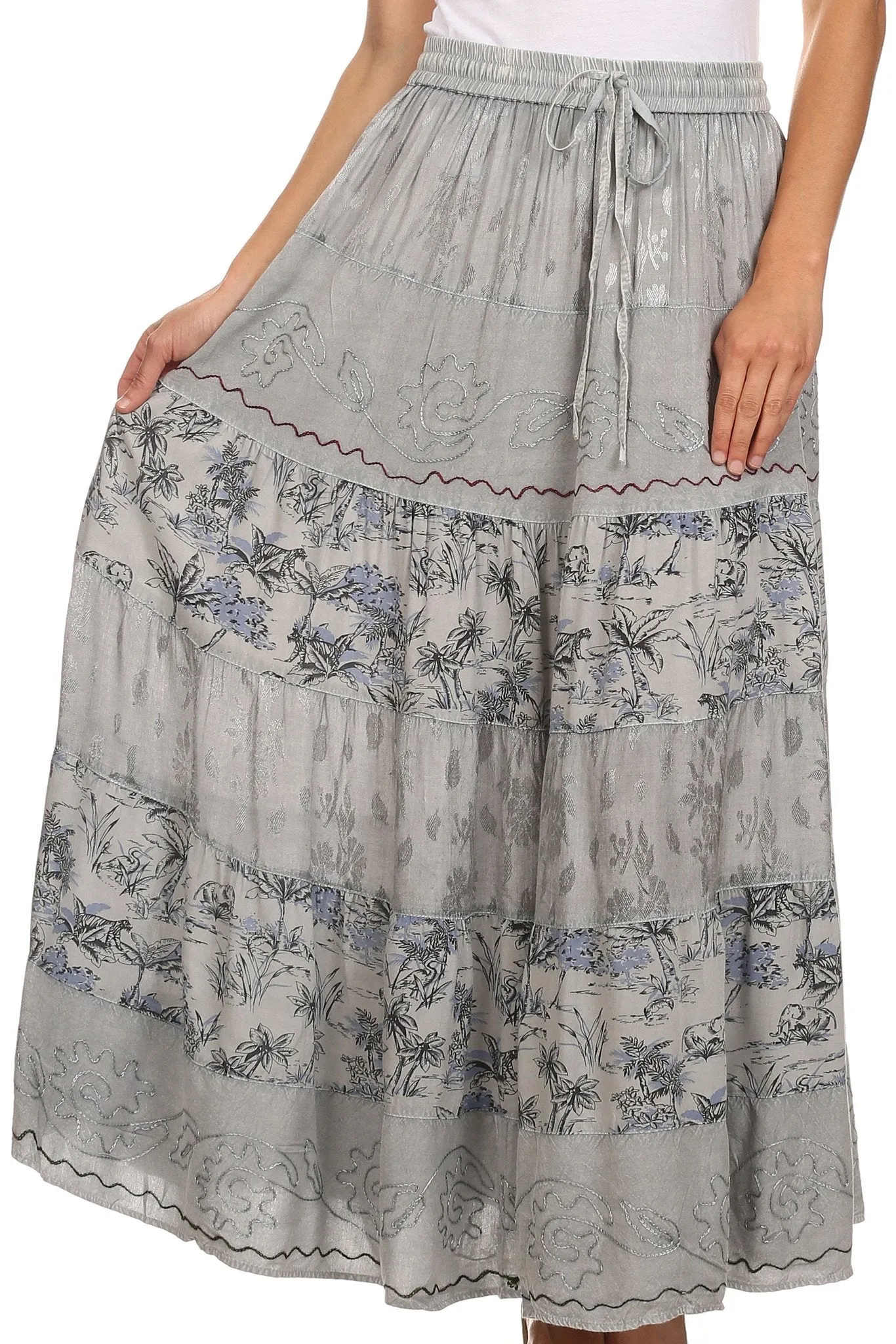 Sakkas Jacquard Floral Gypsy Boho Peasant Skirt