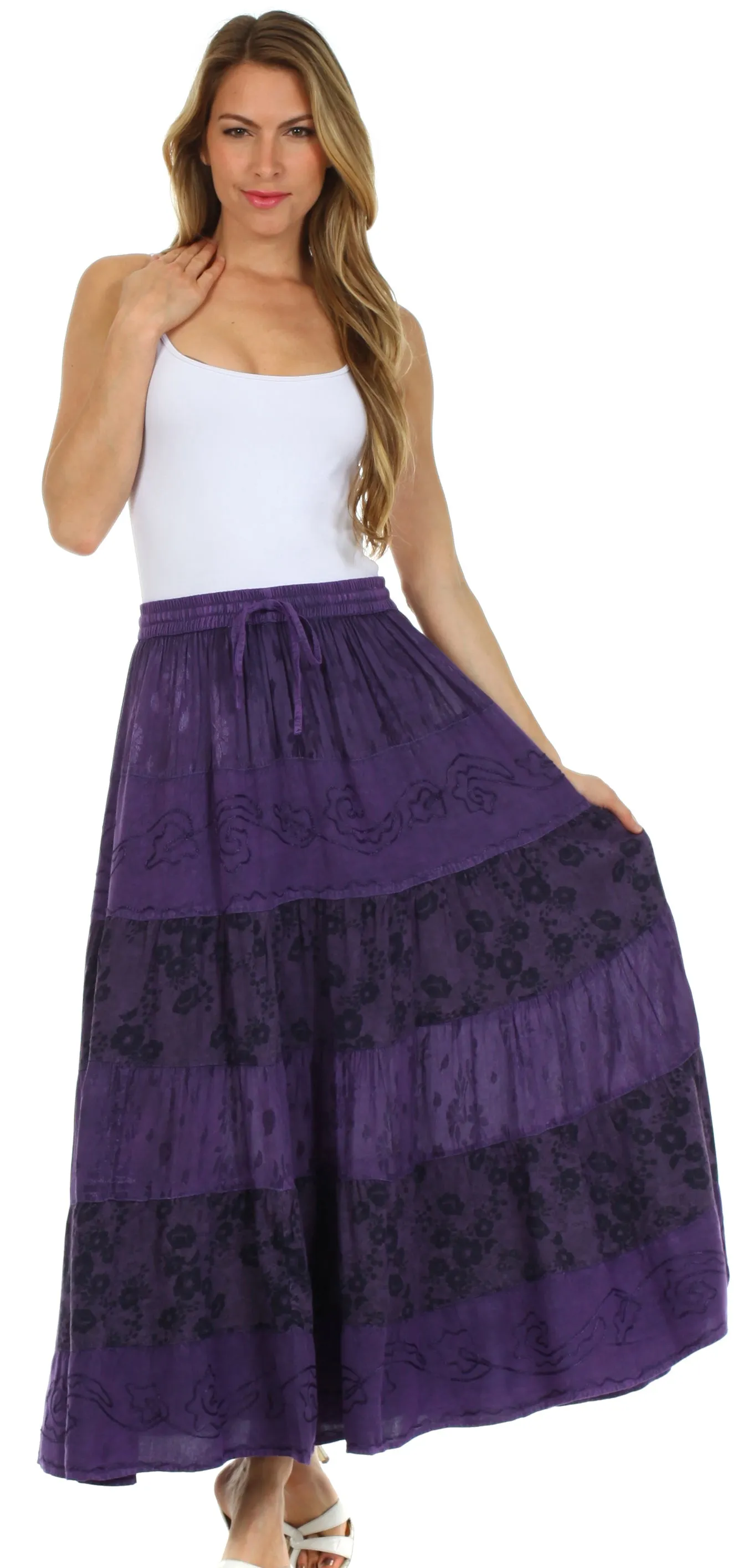 Sakkas Jacquard Floral Gypsy Boho Peasant Skirt