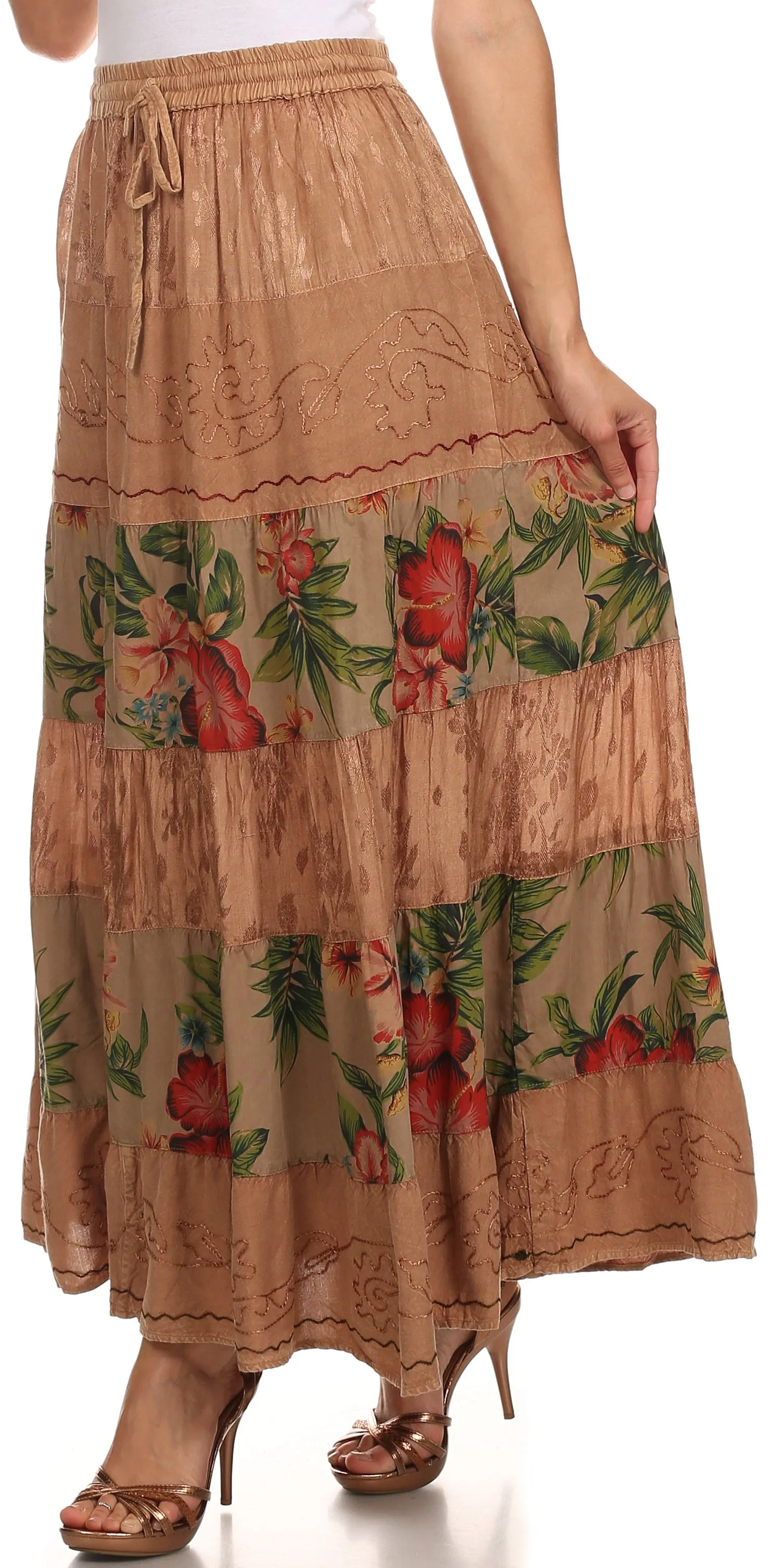 Sakkas Jacquard Floral Gypsy Boho Peasant Skirt