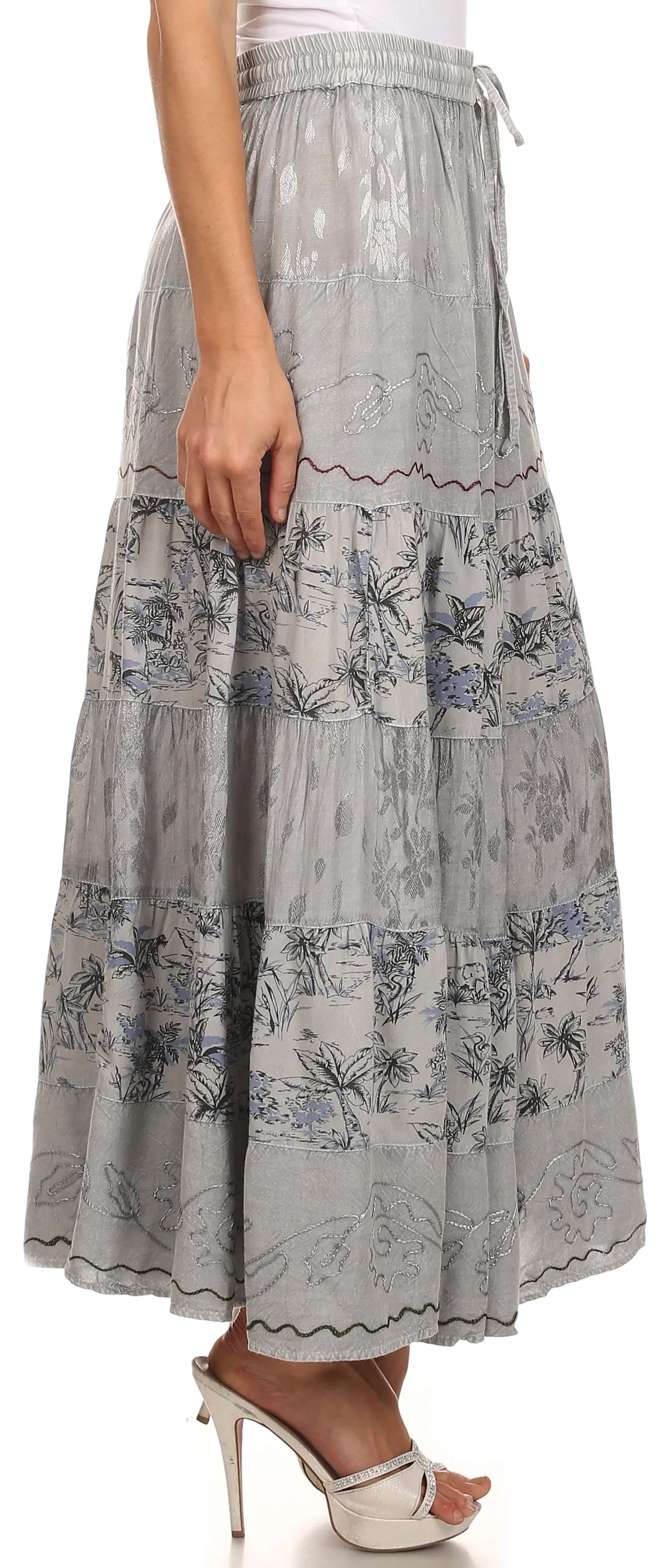 Sakkas Jacquard Floral Gypsy Boho Peasant Skirt