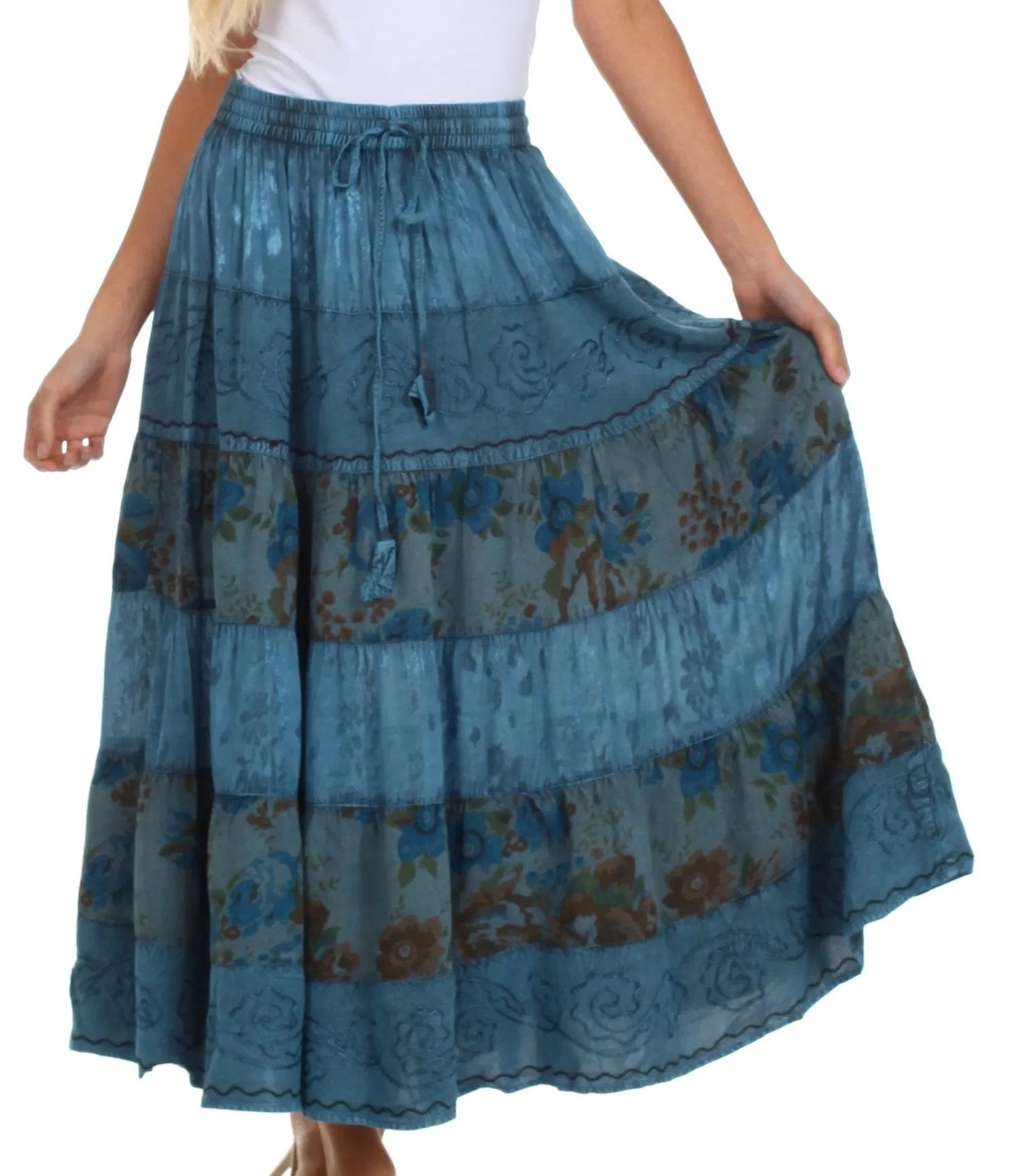 Sakkas Jacquard Floral Gypsy Boho Peasant Skirt