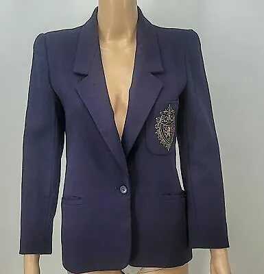 Saks Fifth Avenue Womens Wool Blazer Jacket Embroidered Chest, Size 2/Purple