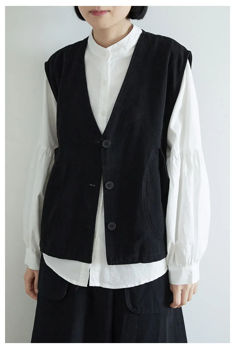 Salt Series Loose Vest Chic Workwear Style Japanese V-Neck Sleeveless Cardigan