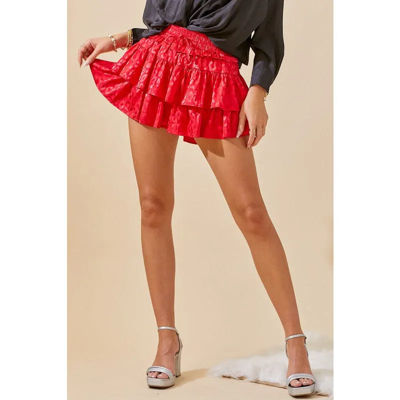 Satin Leopard Ruffled Tiered Skirt with Shorts