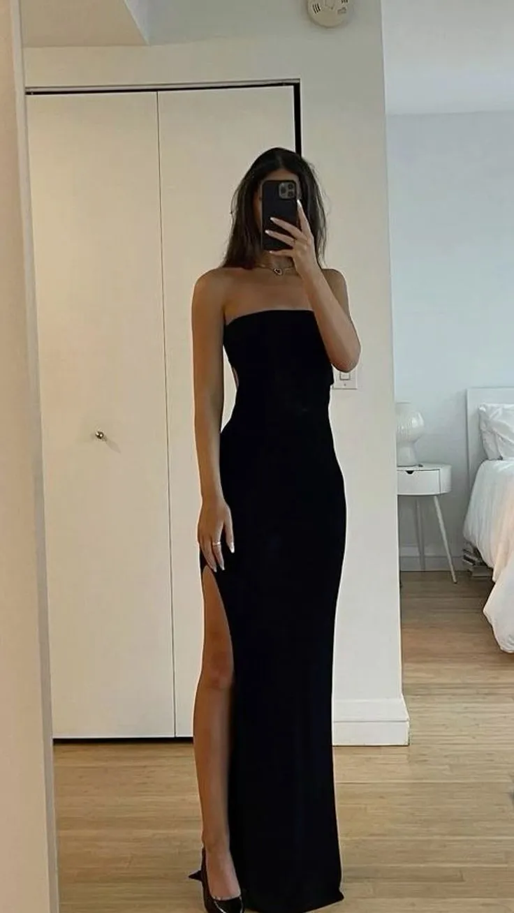 Sexy Mermaid Black Slit Prom Dresses Maxi Dress Long