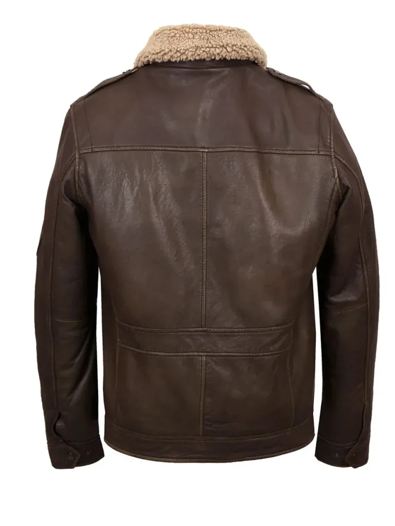 Shearling Distress Brown Leather Jacket