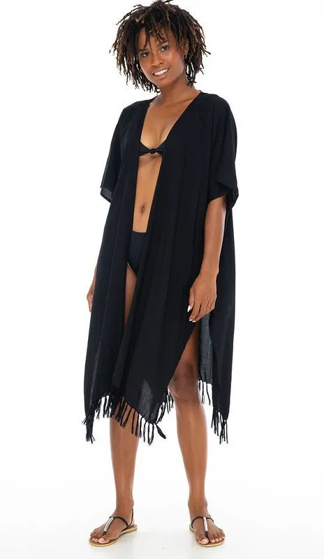 SHU-SHI Womens Kimono Cardigan Fringe Swimwear Robe Beach Open Front Solid Color