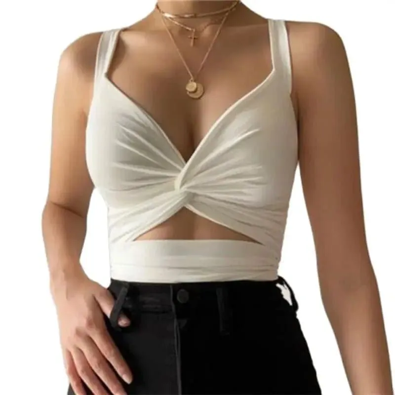 Silk Hollow Out Crop Top - Alluring Sleeveless Design, High-Quality Silk Fabric