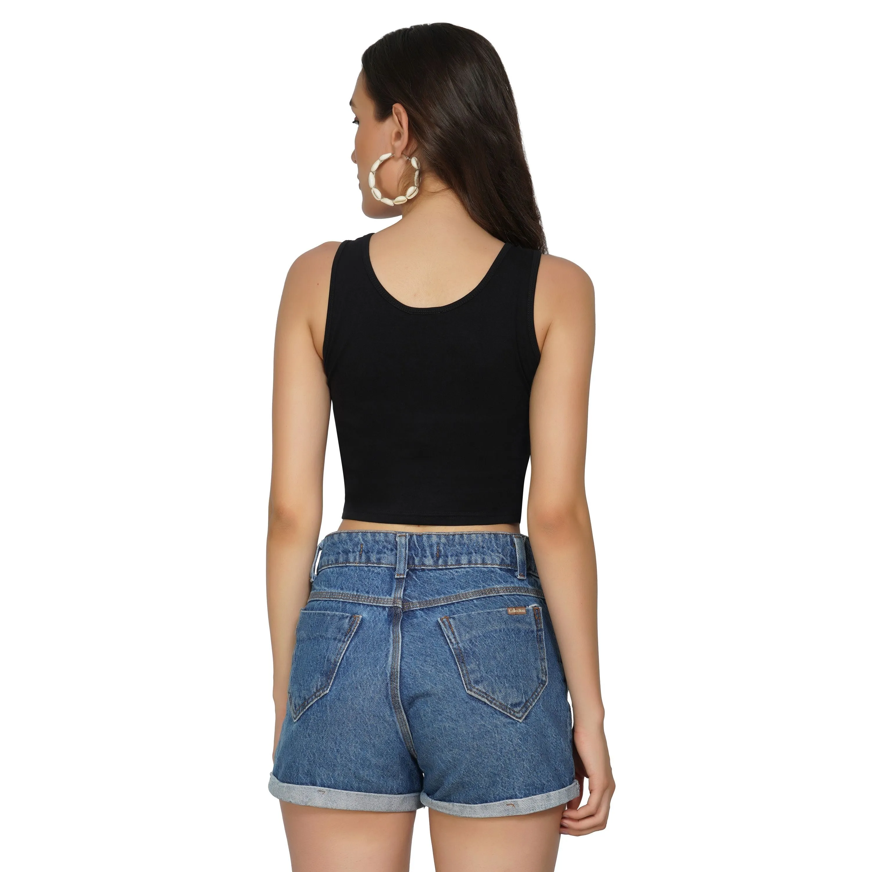 SLAY. Women's Straight Leg Shorts Denim Folded Bottom