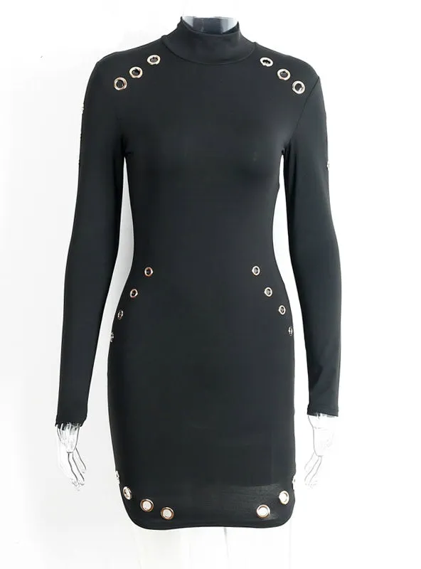 Slim Long Sleeve Black Dress Elegant Party Short Dress