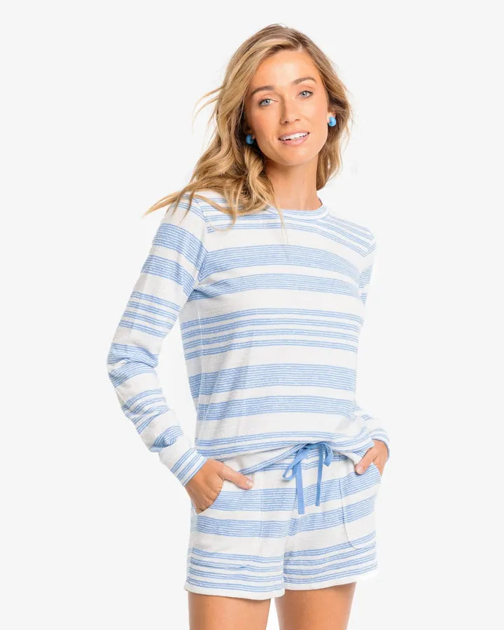 Southern Tide Women's Lana Striped Crew Neck Sweatshirt - Boat Blue