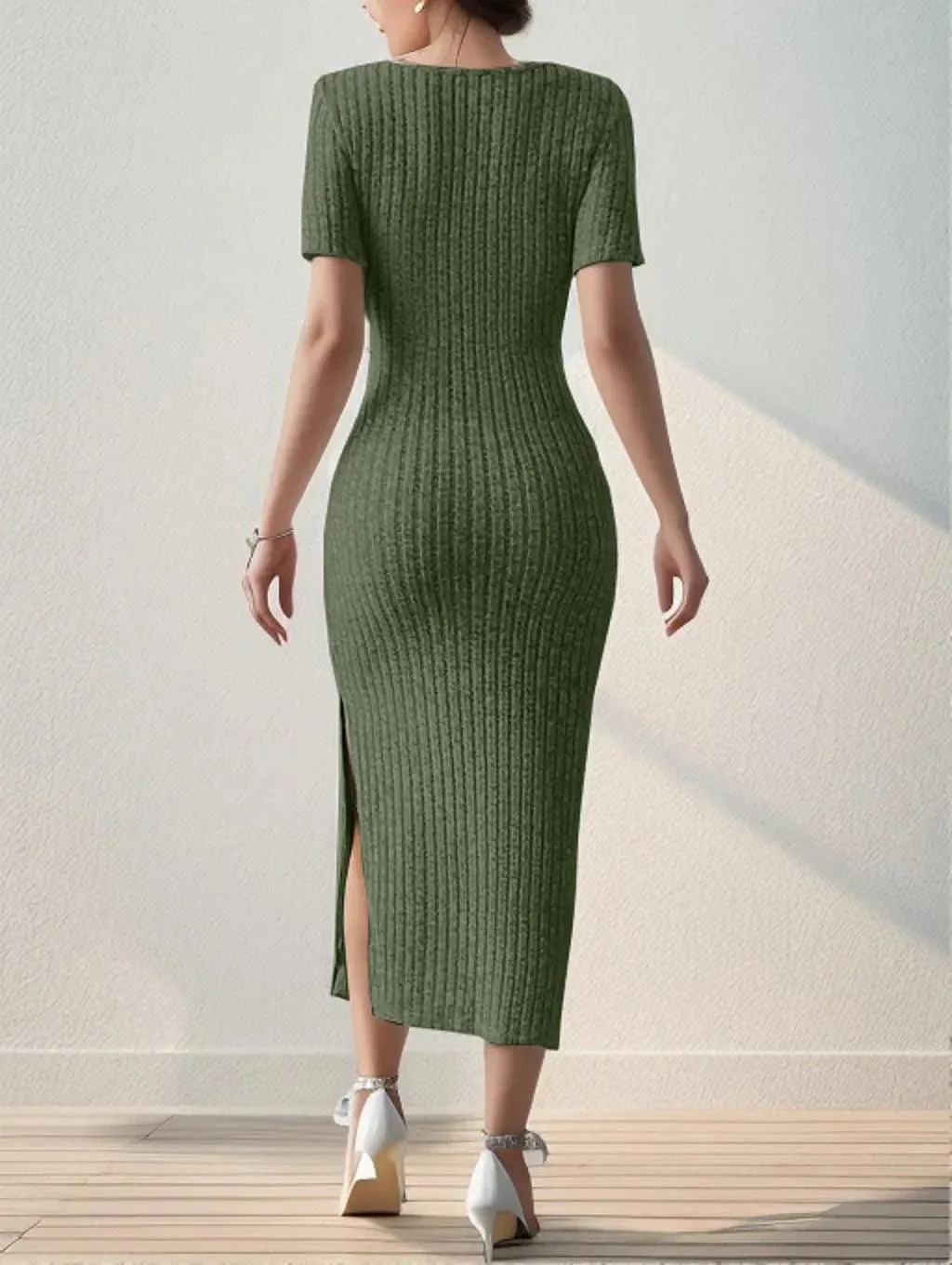 Square Neck Knit Dress: Elegant & Comfortable Women's Summer Fashion