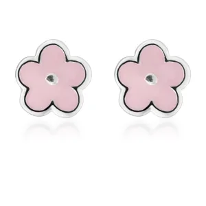 Sterling Silver Pink Enamel Flower Studs