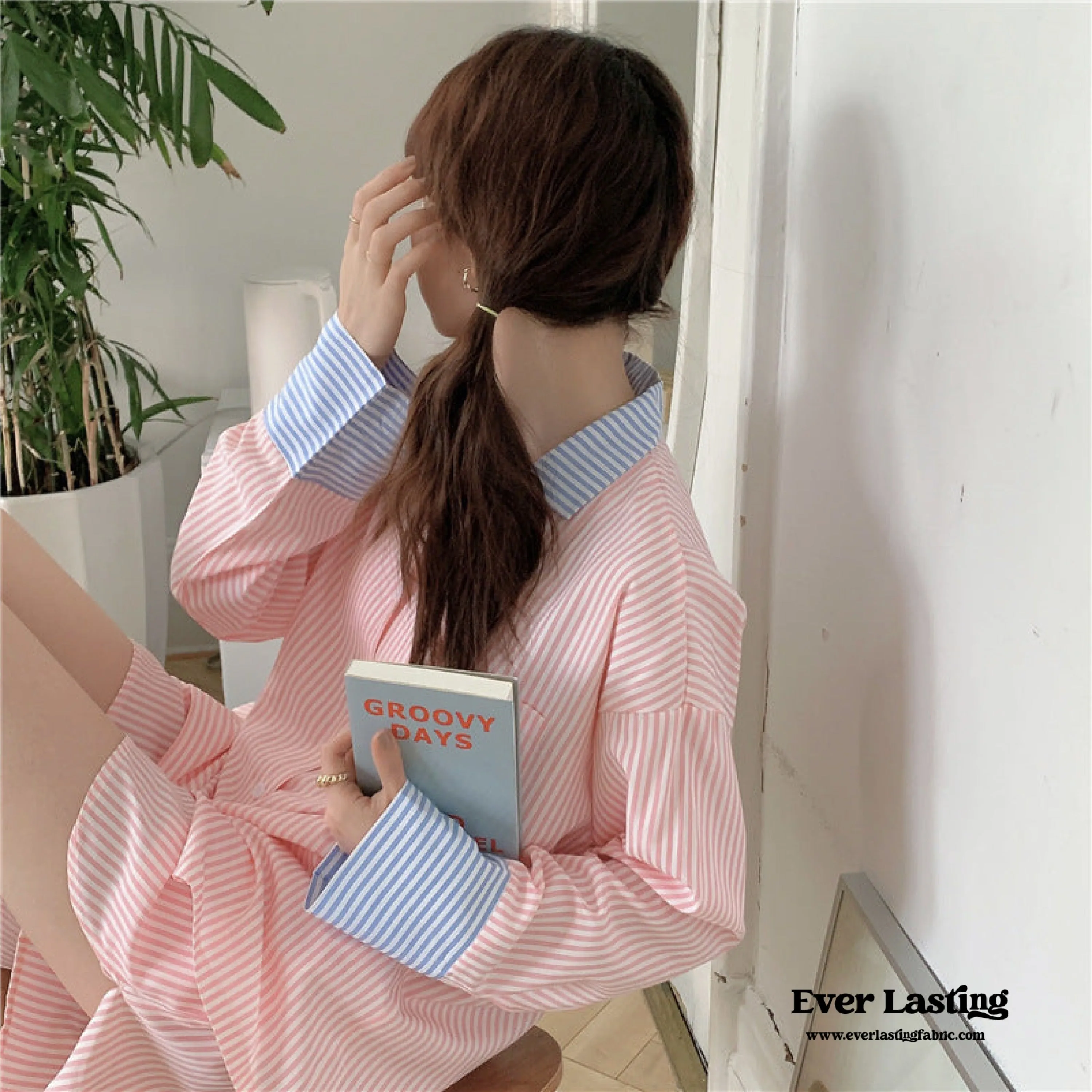 Striped Long Sleeves and Shorts Pajama Set / Pink