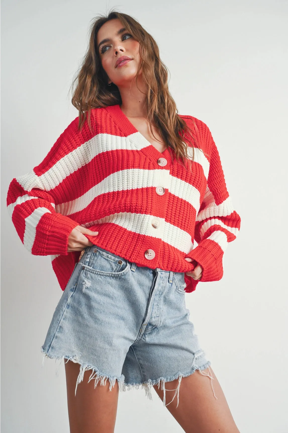 Striped V-Neck Cardigan