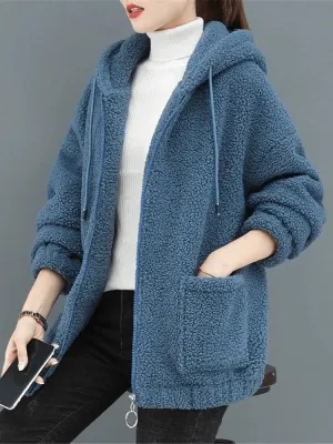 Stylish Loose Women's Fleece Jacket with Hood - SF1955