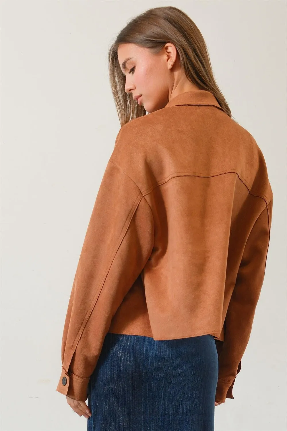 Suede Button Down Cropped Jacket