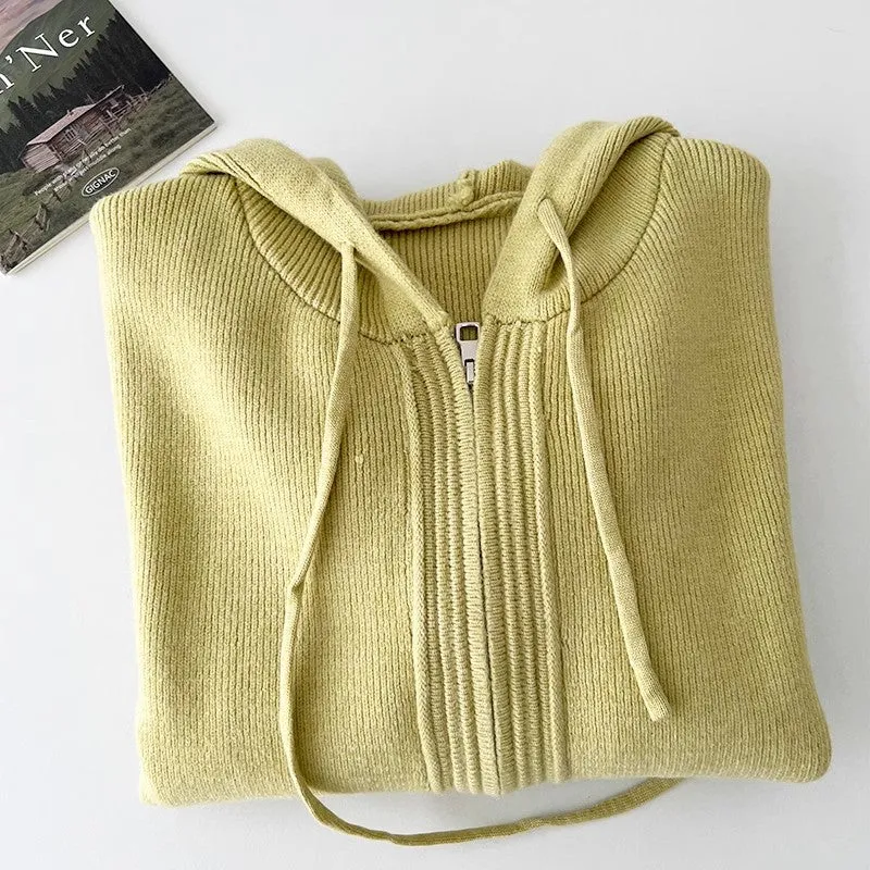 Sweet solid color double zipper knitted cardigan jacket    S4725