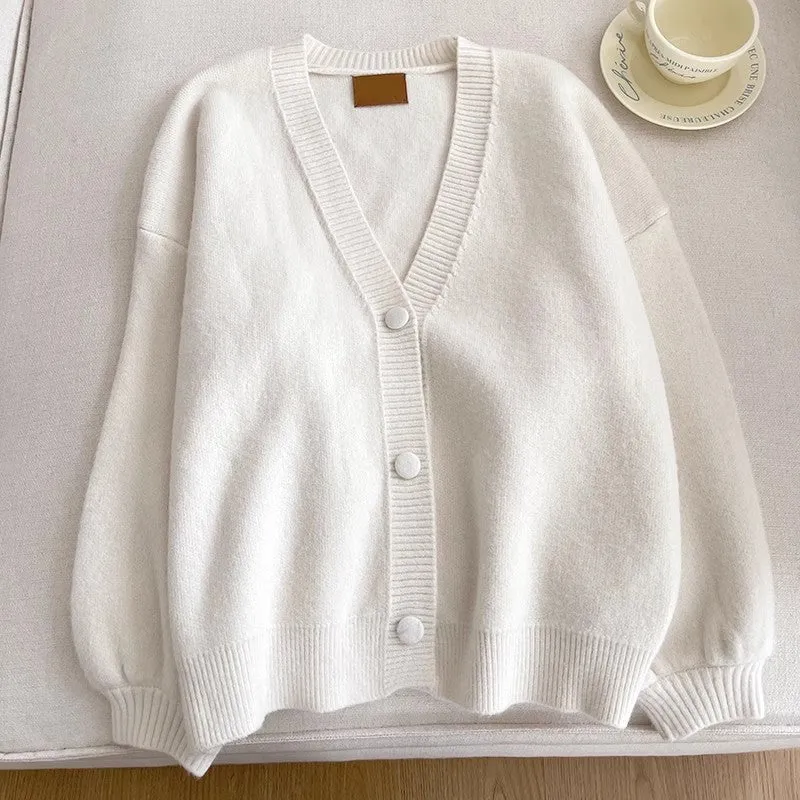 Sweet solid color V-neck knitted cardigan jacket     S4758