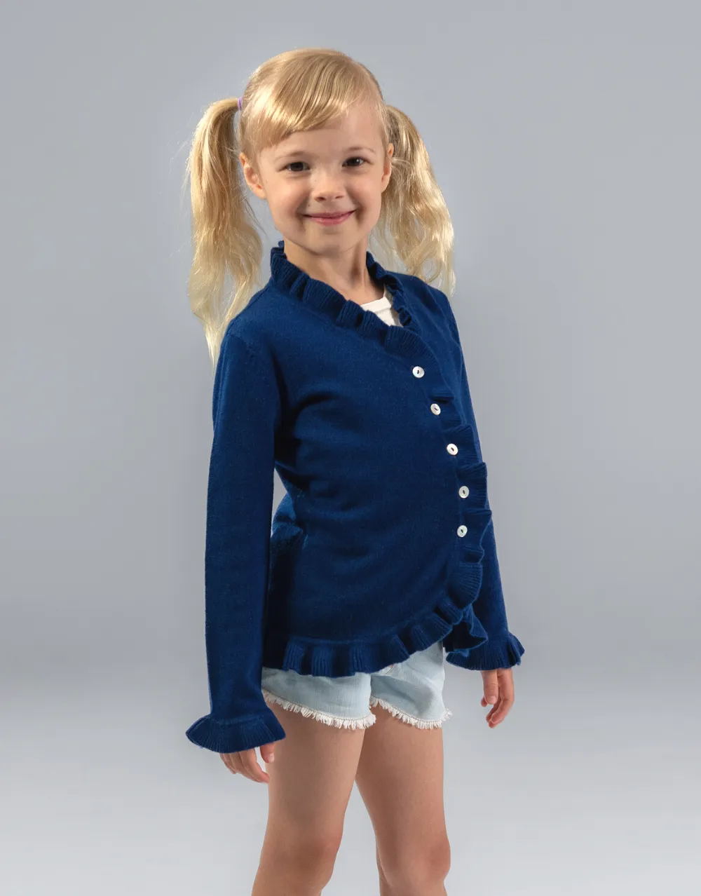 The Little Lilly Girls Cashmere Cardigan in Navy