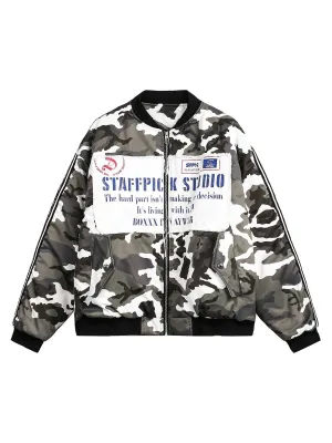 Thesupermade Camouflage Patch Bomber Jacket