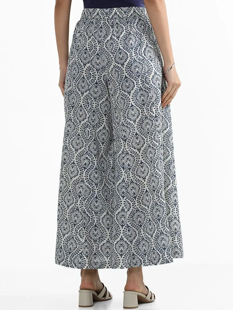 Utsa Indigo Ethnic Floral Printed Palazzos