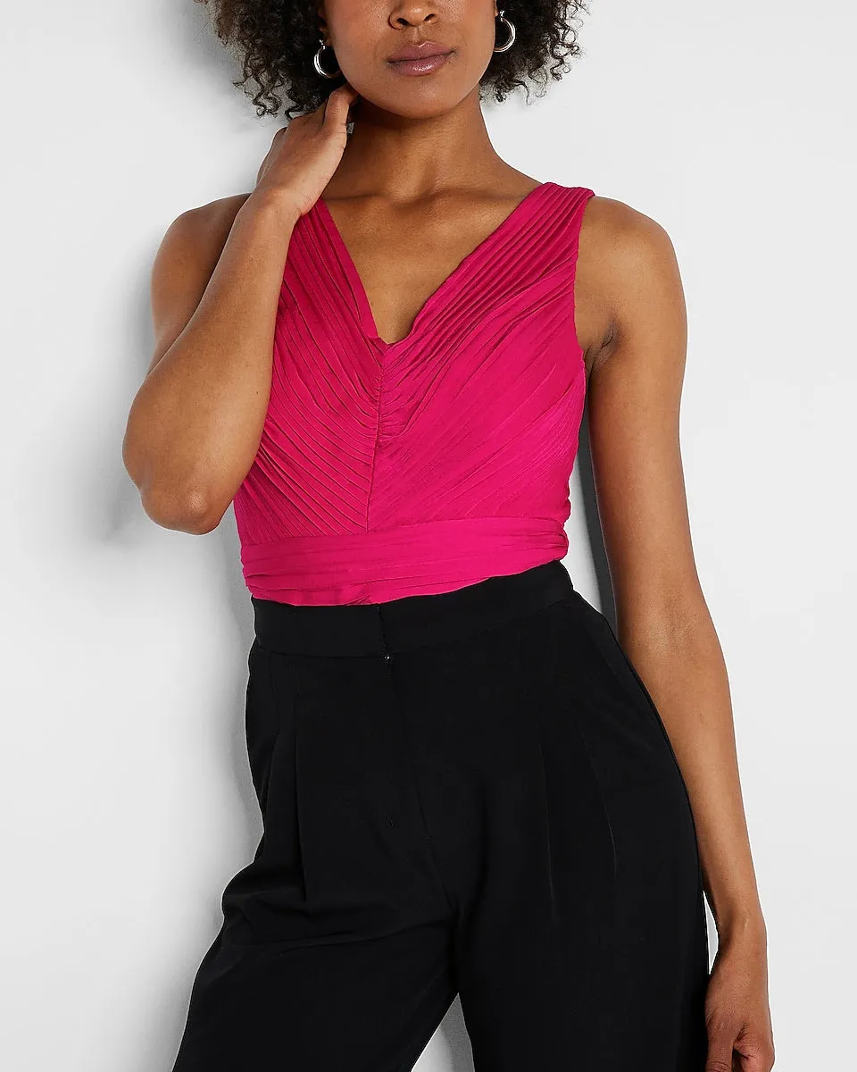 V-Neck Pleated Tank Top in Energy Pink