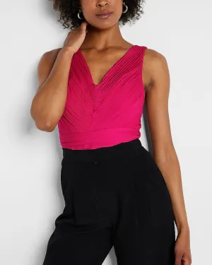 V-Neck Pleated Tank Top in Energy Pink