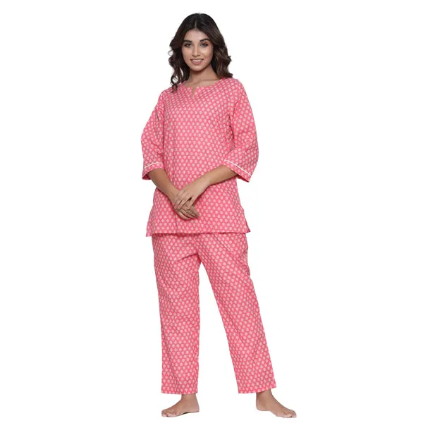 White Dahlia On Pink Loungewear Top Set