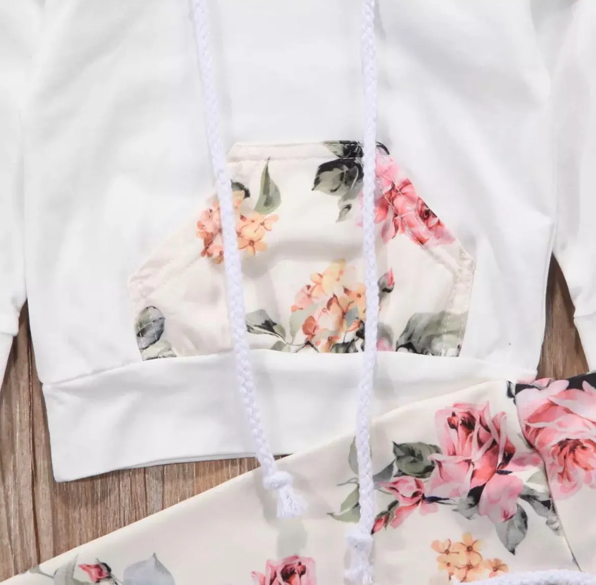 White Floral Hooded Set